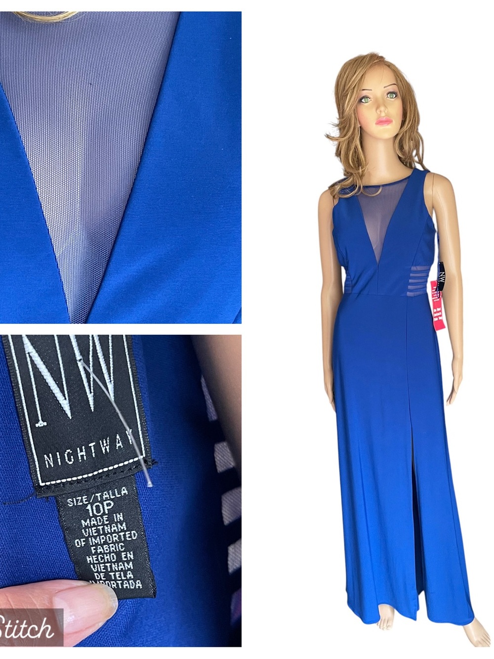 New! Nightway blue insert maxi long dress gown size 10P
